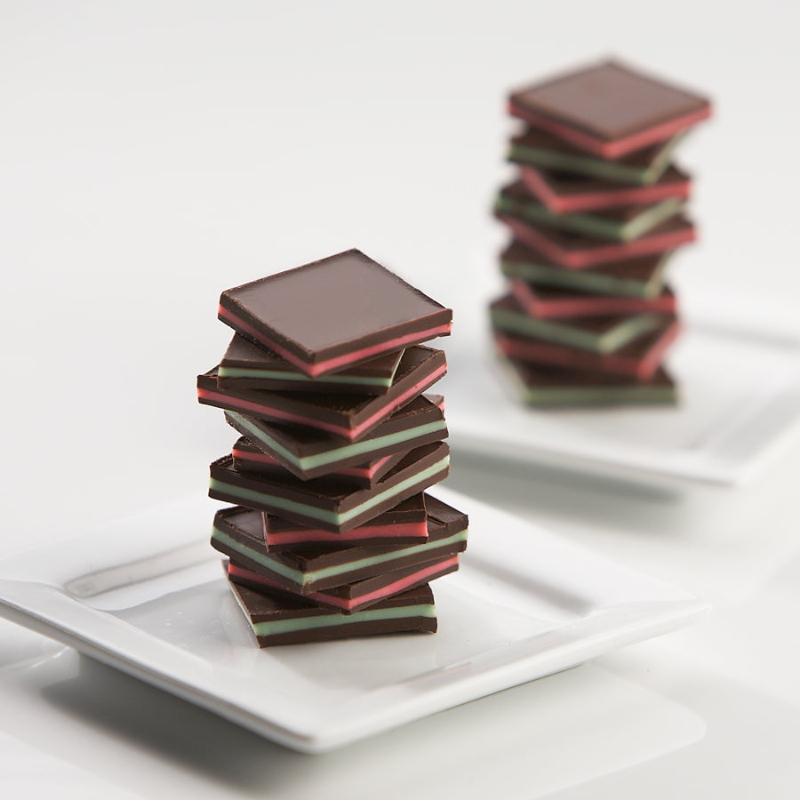 Chocolate mints stacked on top of each other